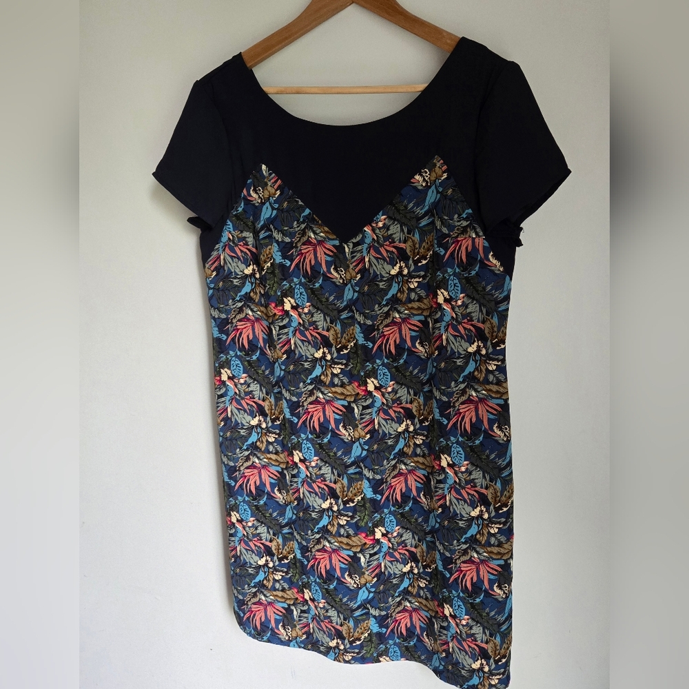 ANNIE 50 Floral Patterned with Dark Blue Accents Canadian Designer Dress